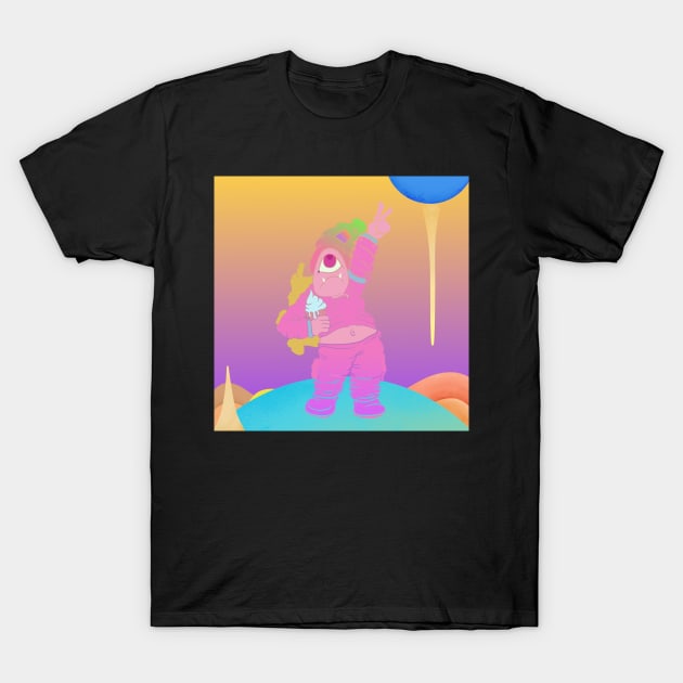 Dope one eye monster character holding an icecream illustration T-Shirt by slluks_shop